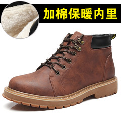 The winter men's shoes men boots Martin drop top British boots tooling boots and cashmere cotton boots snow boots male Martin Thirty-eight Dark brown (with cotton lining)