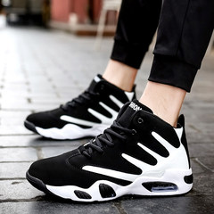 Autumn and winter high shoes sport shoes shoes men's shoes and two Korean winter leisure shoes winter warm cashmere Forty-three black and white