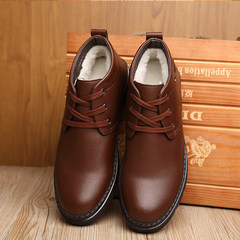 Male shoes warm in winter and winter shoes leisure shoes for cashmere high men's leather shoes men's cotton thickened in winter Thirty-eight brown