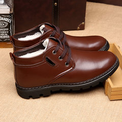 Male shoes warm in winter and winter shoes leisure shoes for cashmere high men's leather shoes men's cotton thickened in winter Thirty-eight 116 Brown