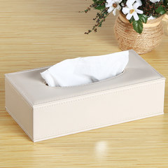 居家用品皮质纸巾盒 pu仿皮长方形卷纸筒 欧式办公抽纸盒时尚 矮款纸巾盒米白