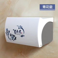 Small roll paper rack, bathroom, bathroom, steel roll paper box, waterproof Hotel, guest room, hotel toilet, paper towel box The blue and white porcelain (3M strong paste)