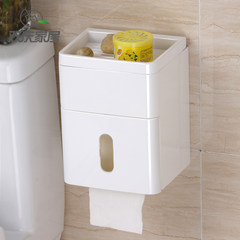 卫生间免打孔纸巾盒带置物架防水塑料厕所抽纸卷纸架创意置物架 白色