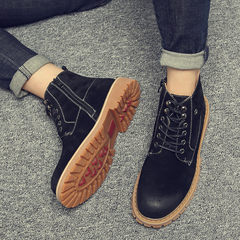 With velvet boots ankle boots high boots for men to help tide Martin all-match boots casual leather shoes in England Thirty-eight All-match black