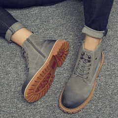 With velvet boots ankle boots high boots for men to help tide Martin all-match boots casual leather shoes in England Thirty-eight Elegant grey