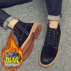 With velvet boots ankle boots high boots for men to help tide Martin all-match boots casual leather shoes in England Thirty-eight With all-match black velvet