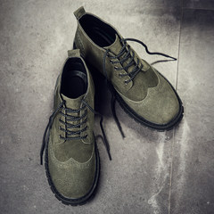 Martin boots boots for male increased boots leather and Velvet Matte Harajuku retro British style high shoes Thirty-eight Army green