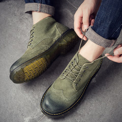 Martin boots boots for male increased boots leather and Velvet Matte Harajuku retro British style high shoes Thirty-eight Coke green