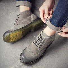 Martin boots boots for male increased boots leather and Velvet Matte Harajuku retro British style high shoes Thirty-eight Burnt grey