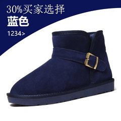 Winter snow boots mens shoes with Leather Suede short tube warm boots Martin boots shoes shoes male couple bread Thirty-eight 5859 blue