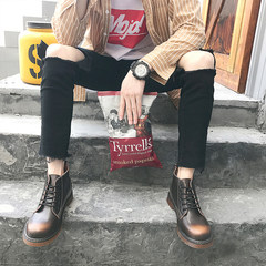 In autumn and winter, British high man Martin boots, Retro Leather short boots, men's casual Martin shoes, lovers' frock boots Thirty-eight Wipe the yellow