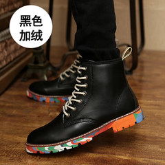 Martin boots male British style for autumn winter boots high tide all-match Korean help with cotton shoes men boots Standard sports shoes code Black color with velvet