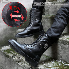 Autumn and winter high tube Martin boots boots boots boots Korean men shoes men boots boots male fashion Thirty-eight Black A501-1 with velvet