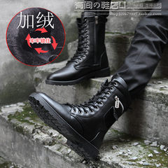 Autumn and winter high tube Martin boots boots boots boots Korean men shoes men boots boots male fashion Thirty-eight Black A502-1 with velvet