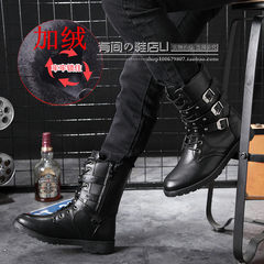 Autumn and winter high tube Martin boots boots boots boots Korean men shoes men boots boots male fashion Forty-four Black 832-1 with velvet