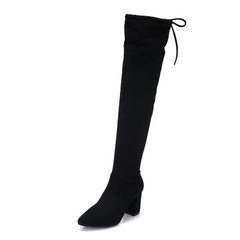 Autumn winter new style in the long boots thin leg boots pointed thick heel with fleece over knee st 650 black 35 