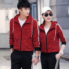 2018 spring and autumn new style couples hooded sports suit men and women leisure cardigan sports ca red Man L. 