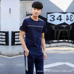 Summer sports suit men`s T - shirt with trousers for lovers sports wear women`s thin short - sleeve  Blue - male m 