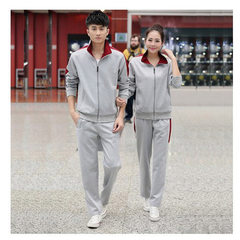 Manufacturer wholesale spring and autumn men and women`s sports suit long sleeve cardigan casual run Male red gray m 