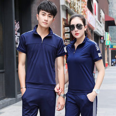 2018 summer short-sleeved sports suit for lovers blue m 