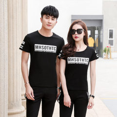 Factory direct sale summer leisure sports suit men and women pure cotton Korean version of two sets  black The man L 