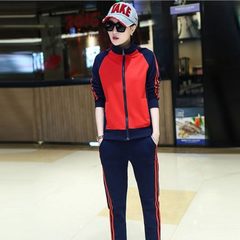 Autumn and winter new products men and women hit color sports suit men`s leisure suit school uniform red XXS 