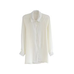 White see-through chiffon in the long style with a turtleneck long-sleeved blouse women`s blouse sum Pale yellow All code 