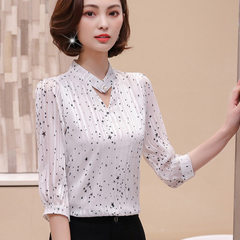 2018 new women`s spring and summer chiffon top temperamental air small pullover bottom blouse fashio white s. 