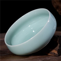 Longquan celadon tea washing ceramic soup bowl large bowl celadon ashtray receive the disk of longqu Brother kiln powder blue 
