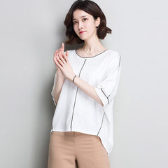 Factory direct sale hot style round neck sleeved T-shirt women loose large size women`s wear thin ic white s. 