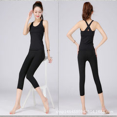 Yoga suit women`s summer vest fitness suit running tight skinny skinny leg tights seven-point pants  black s. 