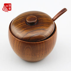 Jujube wood small bowl creative cover wooden bowl children`s heat preservation bowl salt pot seasoni 9.5 * 6.5 