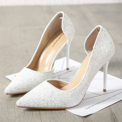 New style fashionable European and American style high heel shoes with fine heels white 34 
