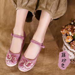 In the spring of 2018, the new national style embroidery shoes with high heels and thick bottom Chin pink 35 