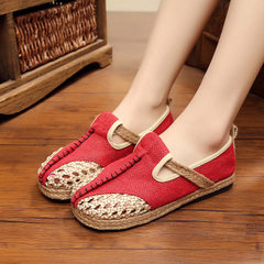 2018 new style old Beijing cloth shoes retro round head large size ethnic style women`s shoes coarse red 35 