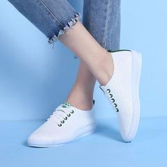 2018 summer new PU xiao-bai shoes for ladies; 100% match with Korean students` flat breathable casua green 35 