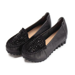 Cow leather mother shoes with flat heel drill single shoes 1089 black 35 