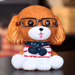 J0321 fashion creative cute eyeglasses dog piggy bank XF346 resin set pieces of change tin gifts for yellow 14.5 * 16.5 cm 