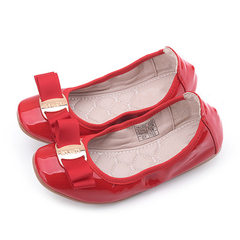 Spring 2018 new girl`s egg roll shoes metal button bowknot synthetic leather women`s shoes comfortab The mirror red 28 