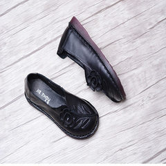 Ethnic style shallow-mouthed single shoe women 2018 spring and autumn leather soft sole anti-skid sh black 35 