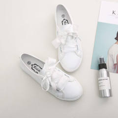 Spring and summer 2018 new chic white shoes canvas women`s shoes Korean version of leather punch ins white 35 