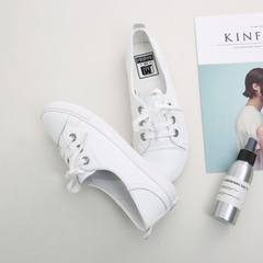 Canvas shoes 2018 women`s shoes summer white shoes women`s super fine leather upper chic shoes stude white 35 