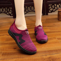 Xinqing 2018 spring and autumn flat heel women`s single shoe flying weave breathable anti-skid sneak red 35 