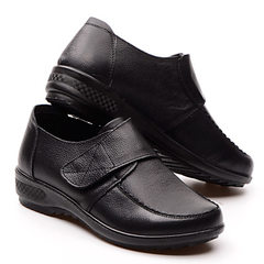 2018 spring and autumn women`s shoes genuine leather old lady`s shoes single shoe flat heel large si 552 black 35 