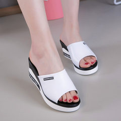 The new type of slippers for women in summer wear muffin ramps and high-heeled fish-nosed slip-proof white 34 