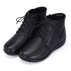 New style female cotton boots genuine leather flat bottom with zipper mother cotton shoes large size 6661 black 35 