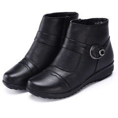 Winter ladies` cotton boots, leather flat heel and fleece warm mother`s cotton shoes, round head, la 6662 black 35 