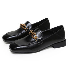 2018 new style shallow-mouthed Korean style leather shoes with elegant square head and simple metall black 35 