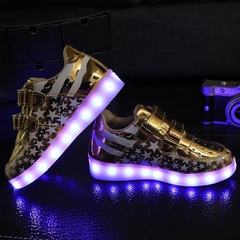 Manufacturer wholesale spring and summer single shoes men and women shining children`s shoes led lig F-2 star gold 30 