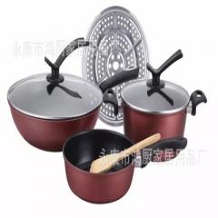 High - end kitchen products wok yuexiang 5 - piece set frying pan non - stick wok manufacturers dire Wine red 32 cm + 24 cm + 24 cm